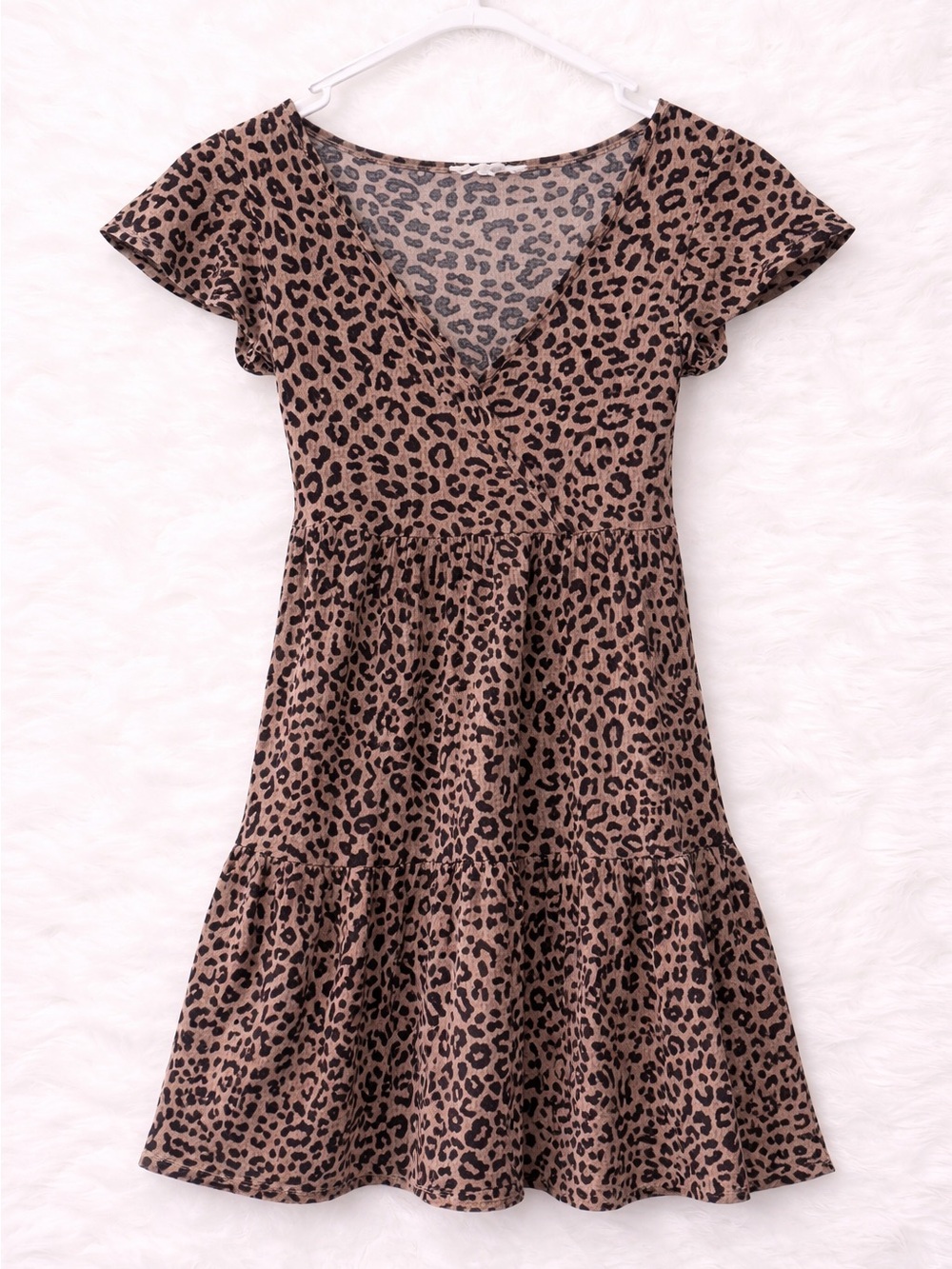 Jessica Simpson Leopard Print Mini Dress Small Cottagecore Boho Babydoll Dress - Picture 1 of 3